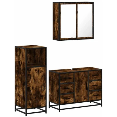 Image of vidaXL 3 Piece Bathroom Furniture Set Smoked Oak Engineered Wood