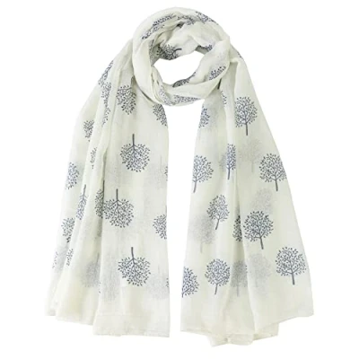 Image of London Scarfs Glitter Mulberry Trees Scarf Women Foil Printed Tree Fashion Ladies Wrap (Ivory Without Glitter)