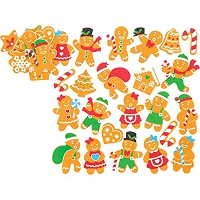 Image of Baker Ross AV563 Gingerbread Foam Stickers for Kids&#039; Christmas Crafts and Art Projects, Cards, Party Bags, Decorations (Pack of 120)