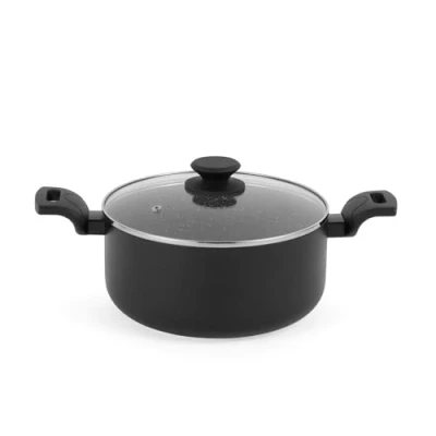 Image of Progress BW12920EU7 Marble Ceramic 24 cm Stockpot with Lid Non Stick Cooking Pot Metallic Coating, 4.65L Capacity, Induction Hob Suitable, Pressed Aluminium Cookware, PFAS Free