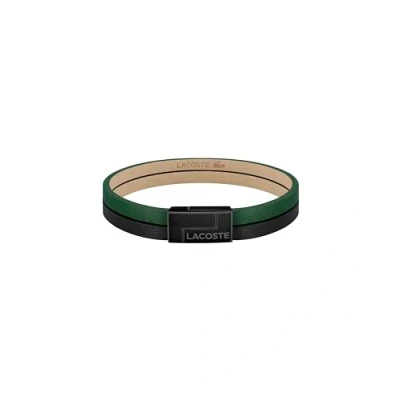 Image of Lacoste Men&#039;s TRAVELER Collection Leather Bracelet Black 2040074