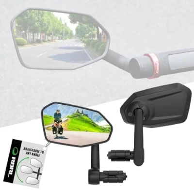 Image of RBRL Bicycle Mirror, Extra Large Bike 360 Adjustable Shatterproof and Durable Bar End Rear View Mirror Bicycle, Side for E (A set)