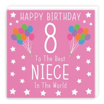 Image of Hunts England Niece 8th Birthday Card Happy 8 To The Best In World Iconic Collection Fun Colourful