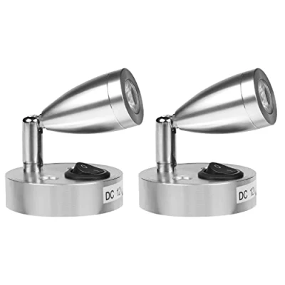 Image of CPROSP 2pcs LED Spot Reading Light 3W 12V Warm White with Switch, Head 360 Rotate, for Camper Van Caravan Boat Interior
