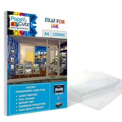 Image of Papercutz A4 Laser Acetate Sheets (50 Sheets), 135 Micron A4, Transparent Paper for Printing, Overhead Projector Film, OHP Sheet, Clear Plastic Sheeting Crafting