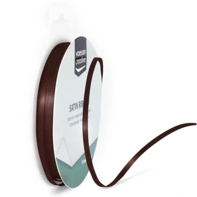 Image of Vaessen Creative Satin Ribbon, Brown, 3mm x 10m Double Sided Shine for Card Making, Scrapbooks, Gift Wrapping and Other Craft Projects