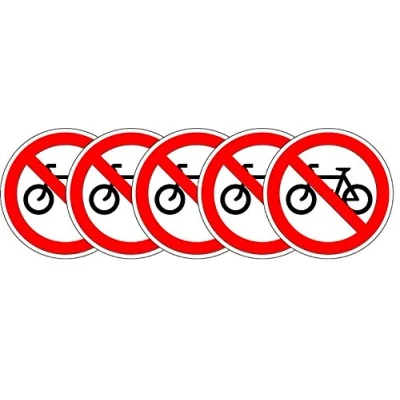 Image of ISO Safety Label Sign International No Bicycles Symbol Self adhesive sticker 100mm Diameter (PACK OF 5 STICKERS)