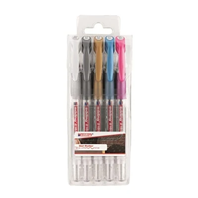 Image of edding 2185 gel roller gold, silver, white, blue metallic, pink metallic set of 5 0.7 mm pen for writing, drawing, colouring mandalas, bullet journals glitter pen, colour