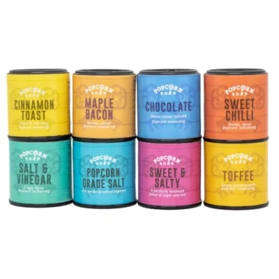 Image of Gourmet Popcorn Seasonings 8 Pack, Different Sweet and Savoury Flavourings, Make Your Own at Home, Low Calorie Snack, Fun for Kids