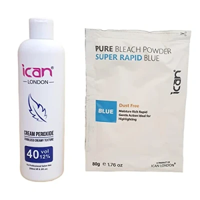 Image of ICAN LONDON PROFESSIONAL CREAM PEROXIDE 40 VOL 12% 250 ML + RAPID BLUE POWDER BLEACH 80 G SET