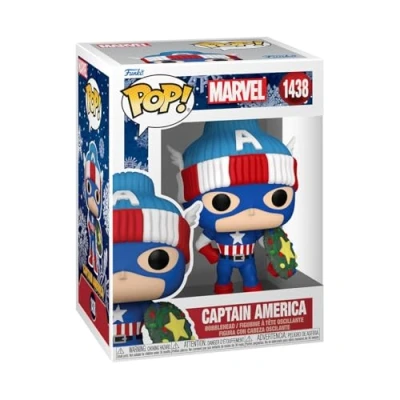 Image of Funko Pop! Marvel: Holiday Capt. Captain America Marvel Comics Collectable Vinyl Figure Gift Idea Official Merchandise Toys for Kids &amp; Adults Comic Books Fans
