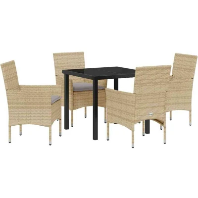 Image of vidaXL 5 Piece Garden Dining Set with Cushions Beige Poly Rattan