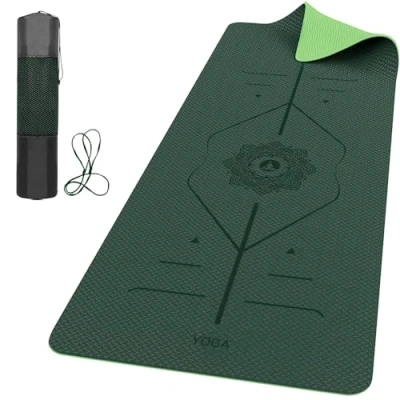 Image of ROMIX Pro Yoga Mat with Alignment Lines 6mm, Non Slip Ultra Lightweight Sweat Resistant Eco Friendly Gym Workout Carry Bag and Strap for Women Men Pilates Gymnastics