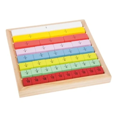 Image of small foot 11166 Fraction &quot;Educate&quot; made of wood, with different sized arithmetic stones for clearer visualization, from 6 years on