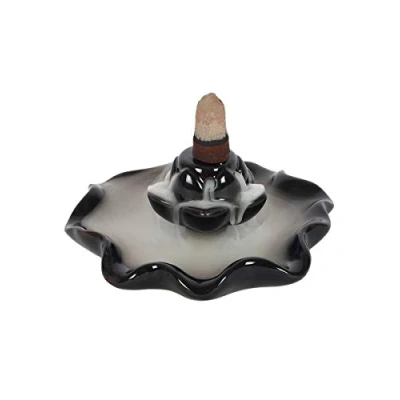 Image of Enchanting Black Ceramic Lotus Pool Backflow Incense Burner 9cm x 10cm (1 Pc.) Unique &amp; Eye Catching Design Enhance Relaxation Meditation Ideal for Artistic Home Decor
