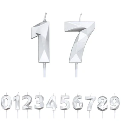 Image of FUZVOL Birthday Candles, Number 17 Candle, Silver Candle for Cake, Happy Cake Candles Topper Decorations