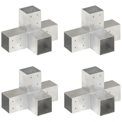 Image of vidaXL Post Connectors 4 pcs X Shape Galvanised Metal 81x81 mm