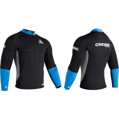 Image of CRESSI Guardian Man Neoprene Jacket Black/Blue 2mm 3XL/7 Double lined Jacket, for Swimming, Snorkeling, Sup, Surfing, Kayaking and other Water Sports, Black/Blue, 3XL/7, Men&#039;s