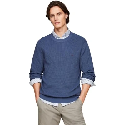 Image of Tommy Hilfiger Men&#039;s Crew Neck Knitted Jumper, Blue (Aegean Sea), S