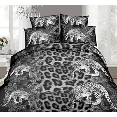 Image of THL 4 Piece Complete Bedding Set 3D Effect Animal Printed Duvet Cover with Fitted Sheet Pillowcase (Black Leopard 236, King)
