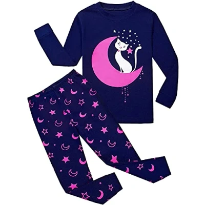 Image of Tkiames girls’ pyjamas with giraffe design, cotton, kids, long sleeve 98 104 110 116 122 128 134 140 146 6 7 Years