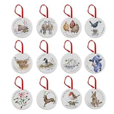 Image of Wrendale Designs &#039;12 Days of Christmas&#039; Ceramic Christmas Decorations