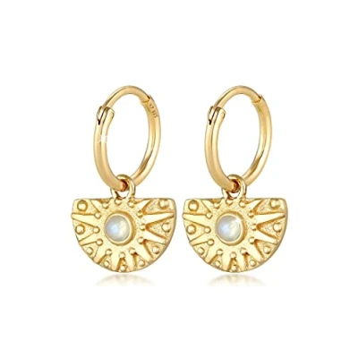Image of Elli Earrings Ladies Creoles Vintage Pendant Ornament Trend Blogger with Moonstone in 925 Sterling Silver Gold Plated