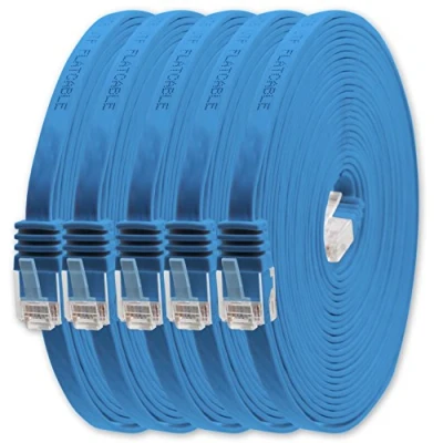 Image of 1aTTack.de 5m blue 5 pieces Cat6 Ethernet cable flat network lan Cat 6 very thin and slim 1000 Mbit/s