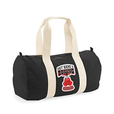 Image of Personalised Boxing Club Any Name &amp; EST Year Athlete Fitness Lover Gym Unisex Barrel Bag Holdall Zip Sports Duffle Bag. (Black)…