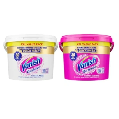 Image of Vanish Gold Oxi Action Stain Remover Powder Pink 2.4kg + Laundry Booster for Whites Removes Tough Stains Even at 20 Safe on Everyday Fabrics White &amp;