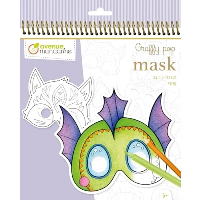 Image of Avenue Mandarine GY138C Graffy Pop Mask spiral notebook, Fantastic animals 24 Pre cut coloring masks From 5 years old PEFC certified Clairefontaine paper
