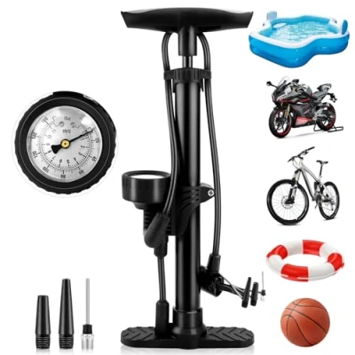 Image of Bike Pump with Pressure Gauge, Bicycle Floor Portable Tyre Stand 160PSI/11Bar High Air Presta, Schrader Valves for all Bikes, Road Mountain Bikes &amp; Balls