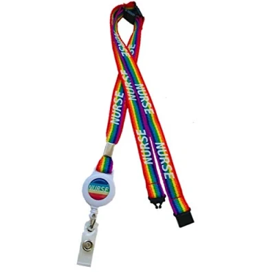 Image of 15mm Nurse Rainbow Badge Reel Neck Lanyard with 3 Point Breakaway