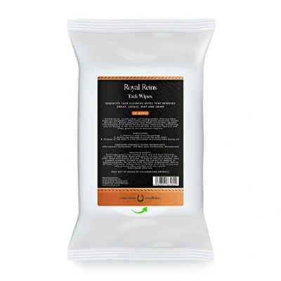 Image of Royal Reins Leather Tack Cleaning Wipes Equestrian Horse Equipment Cleaner Removes Sweat, Grease, Dirt and Grime 40 Pack, White, 1 Pack