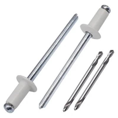Image of SKIR&#039;CO (600 pcs) Painted Blind Rivets 3.2 x 8 mm, Aluminium Pop Rivets, Drill Bits Included (Grey White RAL 9002)