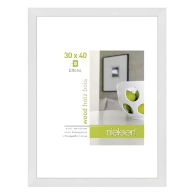 Image of accent by nielsen Apollon Photo Frame White 30x40cm Wooden Picture with Mount to Fit A4, Protective Float Glass and Push Turn Clips