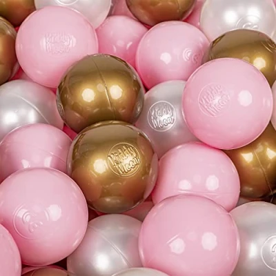 Image of KiddyMoon Soft Plastic Play Balls 300 Balls/7Cm 2.75In Multi Colour Made In EU, Light Pink/Pearl/Gold