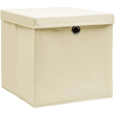 Image of vidaXL Storage Boxes with Covers 4 pcs 28x28x28 cm Cream
