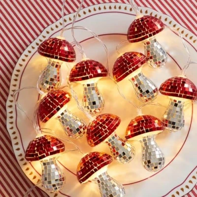 Image of Talking Tables Battery Operated Mushroom LED Indoor String Lights, Christmas Table Party Decorations, Alice in Wonderland Decor Xmas Gift, Secret Santa, Stocking Filler, Wedding Easter 1.6m