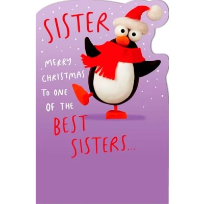 Image of Crackers to One of The Best Sisters Funny Penguin Tastic Christmas Greeting Card 691962
