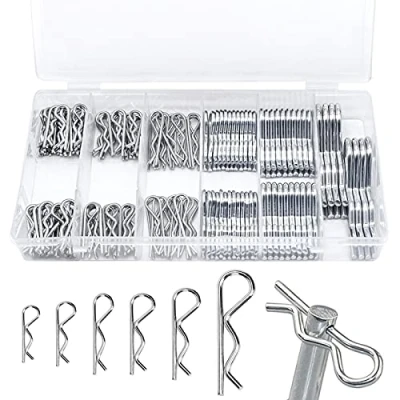 Image of 150pcs Cotter Pins Split Assortment Kit, R Clips Shaped Pins, Retaining Spring Hitch Cotter, Safe and Quick Tighten (6 Sizes)