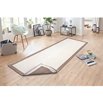 Image of NORTHRUGS Panama Indoor and Outdoor Rug 80 x 250 cm Reversible Weatherproof Modern Plain Design with Border Runner for Balcony Patio Garden Conservatory Living Room Waterproof Linen