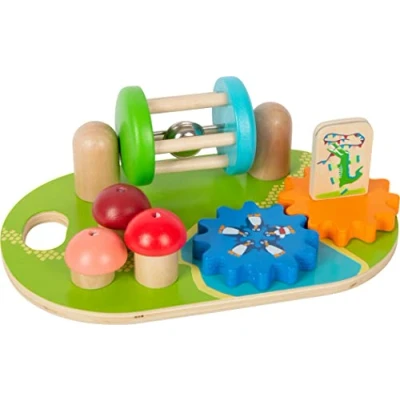 Image of Small Foot Wooden Theme Park Motor Activity Board, brightly coloured, incl. gears and rotating rattle w/bell, 12289