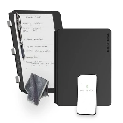 Image of Rocketbook PRO 2.0 Reusable Digital Notebook Smart Notepad A4 Black, Wirebound Note Book To Do List Pad, Dotted and Lined Paper with Frixion Erasable Pen Wipe, Office Gadget App