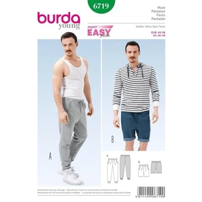 Image of Burda Mens Easy Sewing Pattern 6719 Casual Pants &amp; Shorts