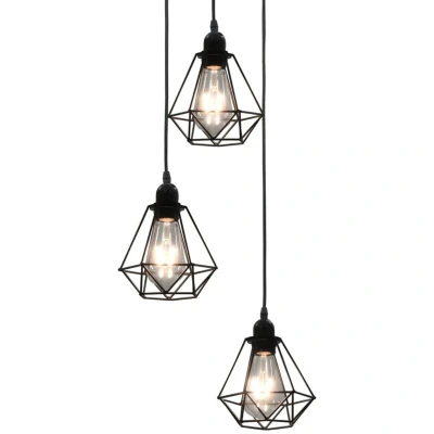 Image of vidaXL Ceiling Lamp with Diamond Design Black 3 x E27 Bulbs