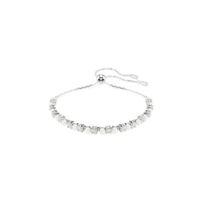 Image of Swarovski Matrix bracelet, Crystal pearl, Round cut, White, Rhodium plated
