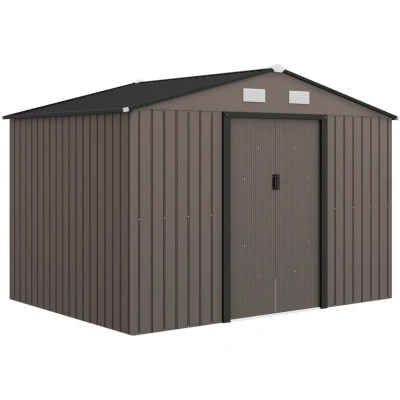 Image of Outsunny Garden Shed Storage Large Yard Store Sliding Door Metal Roof Tool Box Brown