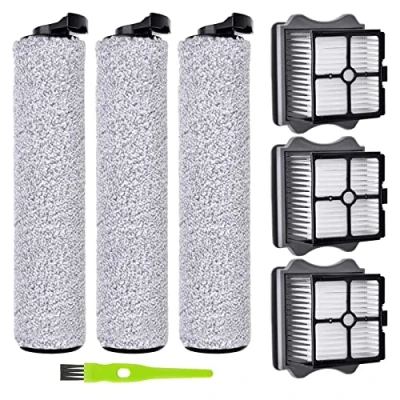 Image of 6 piece accessory set for Tineco iFloor3 / Floor One S3 wet and dry vacuum cleaner replacement parts. Includes 2 brush rolls, 3 HEPA filters
