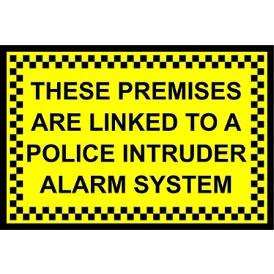 Image of These premises are linked to a police intruder alarm system Safety sign 1.2mm Rigid plastic 300mm x 200mm